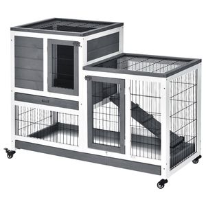 Conigliera grigia per interni con ruote gabbia per conigli con rampa e vassoio rimovibile per porcellini d'India case e mobili per animali domestici - Product Image 1