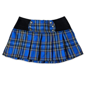 Minifalda Plisada Azul a Cuadros Estilo Gótico Punk al por Mayor, Falda Escolar de Tartán de Cintura Alta con Detalle de Botones de Estrella - Product Image 6