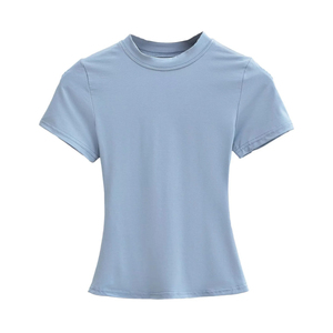 Summer New Unisex Solid Color Crew Neck Slim Fit Full Sleeve Hip Hop Knitted Breathable 100% Cotton T-Shirt - Product Image 6