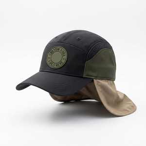 Custom Adjustable Outdoor <b>Cap</b> 3D Embroidery Solid Design Sun Protection Neck Flap <b>Baseball</b> Hat Mesh Panel Rubber Patch OEM - Product Image 2