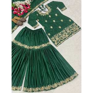 ชุดเดรสงานเลี้ยงตอนเย็นออกแบบด้านบนด้วย sharara plazzo และ dupatta - Product Image 4