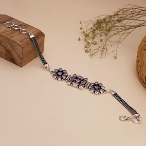 Bracelet ethnique en laiton plaqué argent antique oxydé avec perles et motif floral vintage rose pour femme, cadeau d'anniversaire - Product Image 4