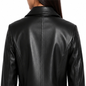 Women’s Fitted <b>Black</b> Leather <b>Jacket</b> With Front Full Zipper Long Sleeve Premium <b>Jacket</b> Streetwear Style Leather <b>Jacket</b> For women - Product Image 6