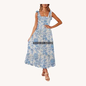 Vestido largo de algodón con estampado de bloques, estilo bohemio gitano, con tirantes finos, para mujer, ideal para la noche, gran éxito de ventas 2026 - Product Image 4