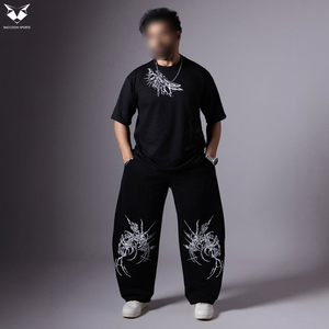 Pantalon de survêtement ample noir pour homme, style streetwear, taille haute, couleur unie, en molleton épais pour l'hiver - Product Image 5