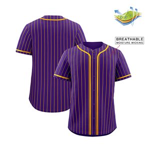 Purple Yellow Striped <b>Baseball</b> Jersey Men's Short Sleeve Button Front Moisture Wicking Polyester Sport Apparel - Product Image 6
