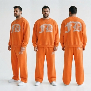 <b>Men</b>’s Heavyweight <b>Fleece</b> Tracksuit Set Custom Rhinestone Printed Sweatshirt & <b>Jogger</b> Pant Set Heavyweight Cotton <b>Fleece</b> Trackset - Product Image 5