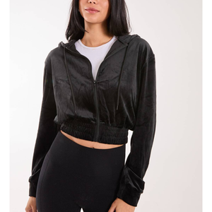 Sudadera con capucha de terciopelo suave y afelpado para mujer, corte crop, para otoño/invierno, suministro ODM, bordado, estilo urbano, de secado rápido, gruesa, color liso. - Product Image 4