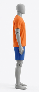 Men's <b>Orange</b> Crew Neck Short Sleeve Solid Color Polyester <b>T</b>-<b>Shirt</b> Regular Fit Breathable Summer Athletic Wear Blue Shorts Set - Product Image 4