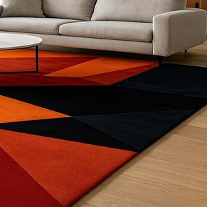Modern Geometric Red Orange Area Rug Bold Abstract Hand Tufted Stylish Carpet forLiving Room Bedroom Office <b>Floor</b> Decor Durable - Product Image 2