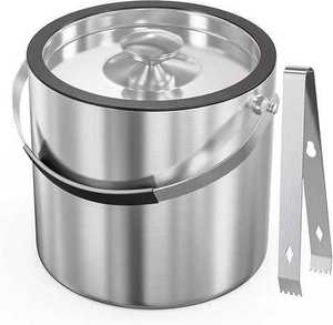 Seau à glace en acier inoxydable avec couvercle et pince, rond, résistant à la rouille, design classique, pour fêtes - Product Image 5