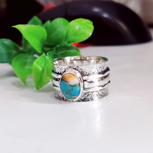 Oyster <b>Spinner</b> <b>Ring</b> Handmade Oyster Shell Fidget <b>Ring</b> Boho Statement Jewelry Natural Shell <b>Ring</b> Anxiety Relief <b>Spinner</b> <b>Ring</b> - Product Image 3