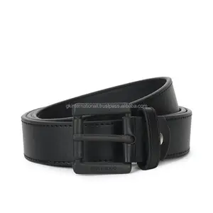 Cinturón informal de cuero de estilo popular para hombre, personalizado, con costuras duraderas de cuero negro prémium y remaches de Chicago para hebilla