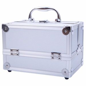 Valise de transport en aluminium SM 2176 9"x6"x6" argentée, boîte à bijoux avec miroir, organiseur cosmétique pour maquillage et accessoires - Product Image 1