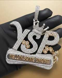 Pendentif Moissanite entièrement serti de pierres, en argent sterling 925 plaqué or 18 carats, breloque lettre couronne, bijoux hip-hop pour hommes - Product Image 5