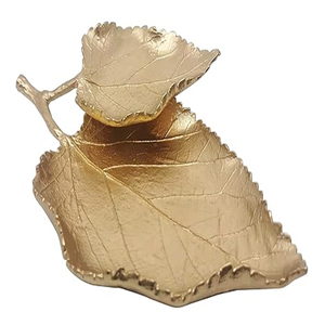 Jewelry Dish, Metal Trinket Dish Leaf Shaped Ring Holder Jewelry Organizer <b>Vanity</b> Dish Tray for Dresser Christmas Decoration - Product Image 4