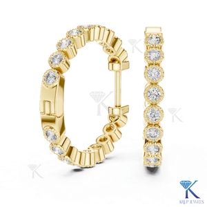 Custom Lab Grown CVD HPHT Diamond Bezel Set Full Eternity Hoop Earrings Milgrain 14K <b>Solid</b> Gold Luxury Women Bridal Jewelry - Product Image 1