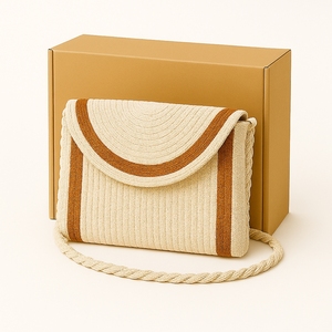 Bolso de Mano de Cuerda de Algodón Trenzada Estilo Bohemio Hecho a Mano para Mujer |   Bolso de Hombro Tejido Ecológico con Botón y Cremallera para Uso Diario - Product Image 4