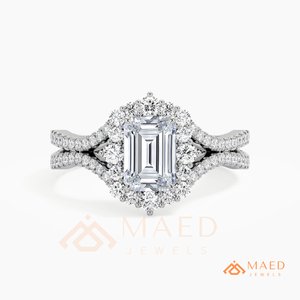 Moissanite <b>Emerald</b> Halo <b>Ring</b> for Women <b>Silver</b> Tone Engagement Wedding Anniversary Jewelry Elegant Daily Style - Product Image 6