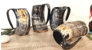 Logotipo personalizable Cuerno Tazas Acabado a mano Diseño vikingo natural Tapa de técnica pulida para café Cerveza Artesanías naturales - Product Image 4