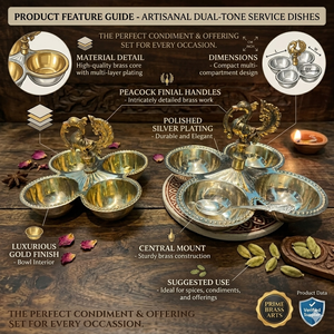 Ensemble de Diyas de Luxe en Laiton avec Plusieurs Bols en Forme de Paon |   Lampe à huile Pooja faite à la main |   Décoration traditionnelle indienne pour la maison et cadeau de fête - Product Image 3