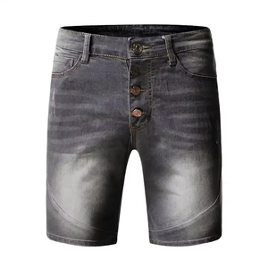 Jeans Cortos Rectos de Corte Regular para Hombre, Mezclilla Lavada, Estilo Desgastado, Transpirables, Cintura Media, Casuales, 100% Algodón - Product Image 2