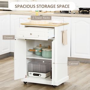 Carrello da Cucina Portatile Bianco Crema con Cassetto e Ripiano, Carrello di Servizio - Product Image 4