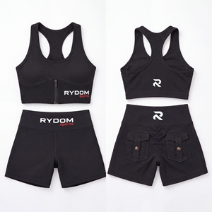 RYDOM <b>Women's</b> Summer 2-Piece Sports Set Black High Waist <b>Shorts</b> with Pockets Button Lace Zipper Blazer Breathable Workout Wear - Product Image 1