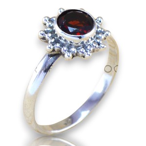 925 Sterling <b>Silver</b> Bezel Setting Round Brilliant Cut <b>Garnet</b> Gemstone <b>Rings</b> With Adorable Design <b>Rings</b> For Women Wear Wholesale - Product Image 1