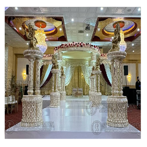 Triple <b>Pole</b> Wedding Walkway Pillars LED-<b>Lighted</b> FRP Metallic Fiber Centerpiece Indian-Themed Backdrop Stand Chair Home Use Made - Product Image 1