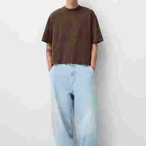 Heavyweight Cropped <b>Box</b> Fit Tshirt Oversized Heavy Weight <b>Drop</b> Shoulder T Shirt Mock Neck Cotton Boxy Fit T-shirt - Product Image 4