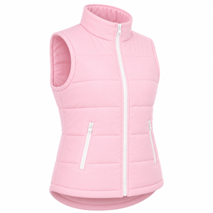 Chaleco Acolchado Rosa para Mujer con Cuello Alto, Sin Mangas, Informal, para Invierno, Largo Regular, Color Sólido - Product Image 3
