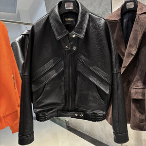 Veste de moto en cuir PU beige pour homme SHAFIQSPORTS, col rabattu, fermeture boutonnée, coupe ajustée, décontractée, hiver, coupe régulière - Product Image 2