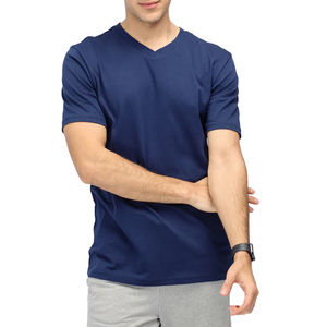 Camiseta Deportiva de Punto para Hombre, de Alta Calidad, Secado Rápido, Cuello en V, 100% Algodón, Logotipo Personalizado, Estilo Urbano, Corte Regular, Transpirable, OEM - Product Image 1