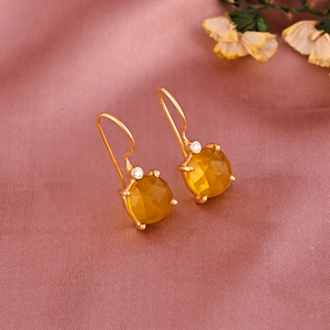 Minimalist Yellow Hydro & Cubic Zirconia Gemstone <b>Hook</b> <b>Earring</b> | Gold Plated Brass - Product Image 2