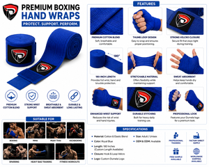 Bandage de boxe en coton bleu personnalisé Dumela International avec logo, durable, respirant, à boucle élastique, 10 cm - Product Image 6