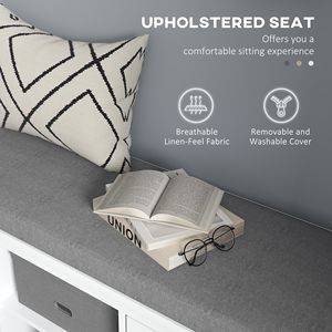 Banc d'entrée blanc réglable avec 2 armoires, coussin amovible et lavable, et étagères de rangement pour chaussures - Product Image 4
