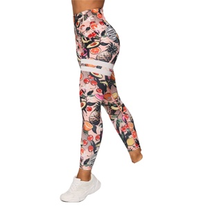 Leggings de yoga taille haute longueur intégrale, imprimé fruits, bande latérale, en Spandex et Polyester, extensibles dans les quatre sens, avec taille élastique - Product Image 3