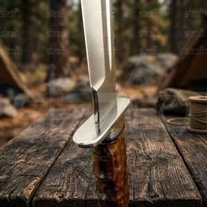 OEM Handmade D2 Steel Bowie Hunting Knife <b>Mirror</b> Polished <b>Clip</b> Point Blade Burl Wood Handle Steel Guard Leather Sheath 3-Year - Product Image 3