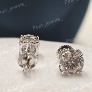 Pendientes de Moissanita de Corte Redondo, Plata de Ley 925, con Cierre de Rosca de 4 Puntas, Pendientes Solitarios de Moissanita para Hombre y Mujer, Regalo - Product Image 2