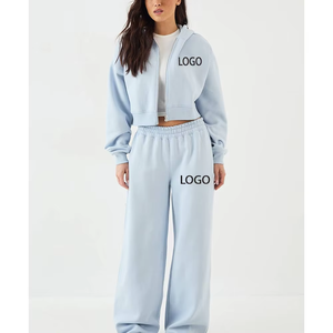 Conjunto de Sudadera con Capucha y Top Corto de Punto Casual para Mujer, Ropa de Estar por Casa, Chándal de Invierno con Patrón Liso, Ajuste Holgado, Antiestático, de Forro Polar - Product Image 1