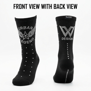 Custom Logo Jacquard Knitted Cotton Blend Quick Dry Men's <b>Socks</b> 240GSM Black Orange Graffiti Print Ribbed Cuff Streetwear - Product Image 4