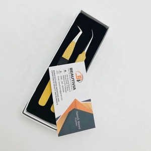 Pinzas de pestañas de acero inoxidable japonesas profesionales, pinzas de extensión de pestañas de bota delgada curvada de 65 grados, etiqueta privada puntiaguda - Product Image 5