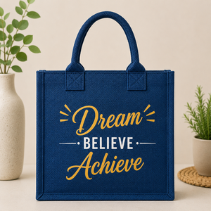 Sac fourre-tout en jute bleu imprimé sur mesure, écologique, réutilisable, pour courses, cadeau promotionnel, plage, mariage, avec poignées en corde - Product Image 1