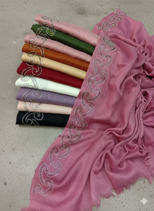 Elegant Rhinestone-Embellished Chiffon Feel Long Women's Hijab Luxurious Soft <b>Wrap</b> Scarf Solid Pattern Vibrant Colors Spring - Product Image 2