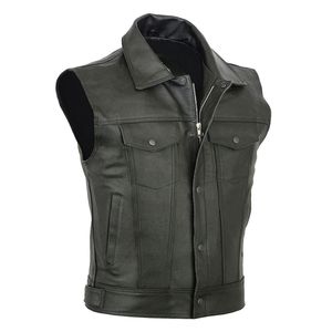 Chaleco de Cuero Premium para Hombre, Chaleco de Motociclista sin Mangas, Logotipo Personalizado, Fabricación OEM ODM en Pakistán - Product Image 1