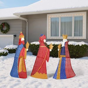 Juego de 3 Reyes Reyes Iluminados con Regalos, Decoraciones Navideñas Preiluminadas en 2D, 80 Luces LED Blancas Cálidas para Navidad - Product Image 3