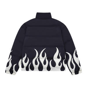 NEW in Flame Design Casual Zipper Plain Dyed Winter Stand Collar Men Polyester <b>Padded</b> Bomber Jacket - Product Image 4