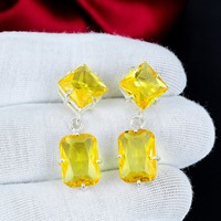 Boucles d'oreilles en argent sterling 925 avec pierre précieuse jaune, faites à la main, style vintage, géométriques, facettées, pierre jaune de haute qualité, bijoux pour femmes