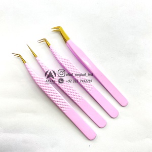 Puntas doradas con pinzas para pestañas de acero inoxidable sostenible Rosa bebé Agarre de microfibra Pinzas para pestañas de acero inoxidable puntiagudas - Product Image 2